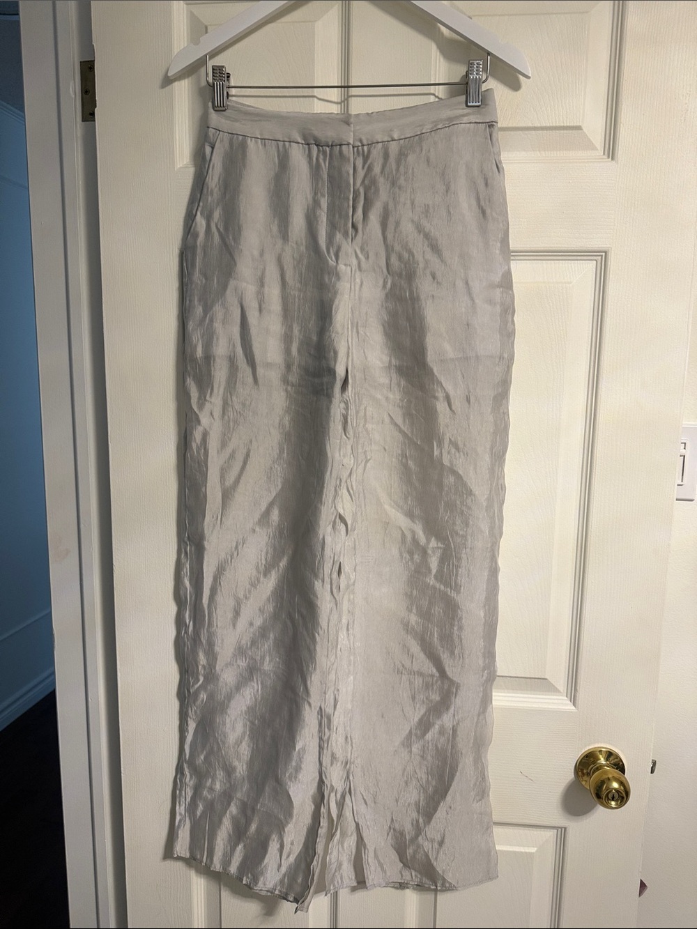 Light Gray sheer Linen Wide Leg Pants